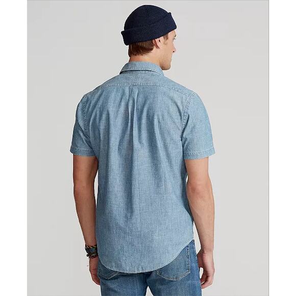 Ralph Lauren Men's Denim Blue Button Up Short Sleeve Shirt – Large - Picture 3 of 9